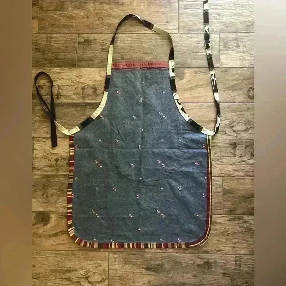 HANDMADE VTG UPHOLSTERY CANVAS FABRIC STANDARD SIZE DENIM WITH CHERRIES APRON - Picture 4 of 6